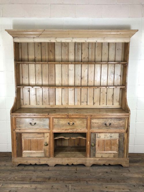 Large Antique Country Pine Rack Back Welsh Dresser