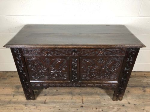 fig 1. 17th Century Carved Oak Coffer