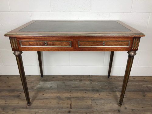 Antique Brass Inlaid Two Drawer Writing Table