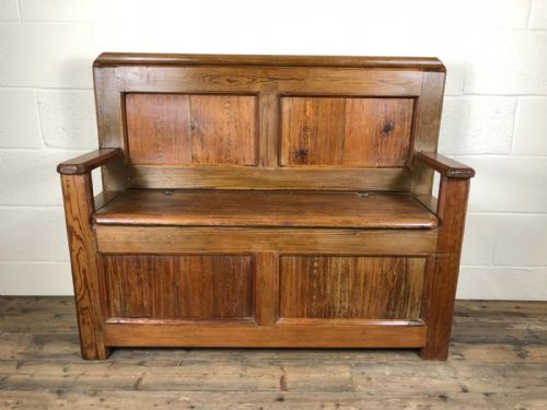 Pitch Pine Settle Bench with Under Seat Storage