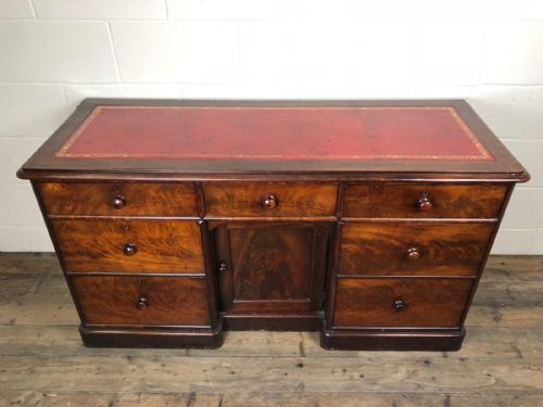 fig 1. Victorian Flame Mahogany Desk with Red Leather Top
