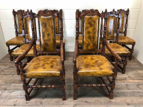 Set of Eight (6+2) Dining Chairs Including Two Armchairs