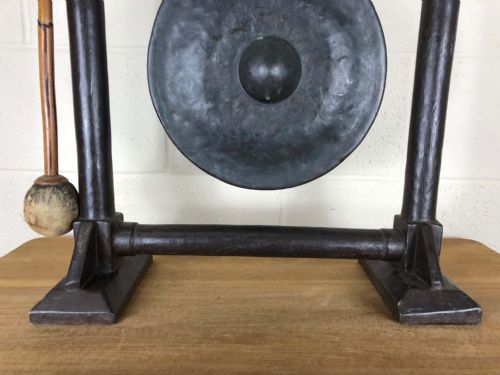 fig 1. Bronze Table Gong with Hammer on Wooden Frame