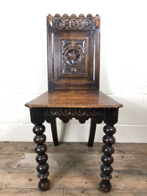 Decorative Antique Carved Oak Hall Chair