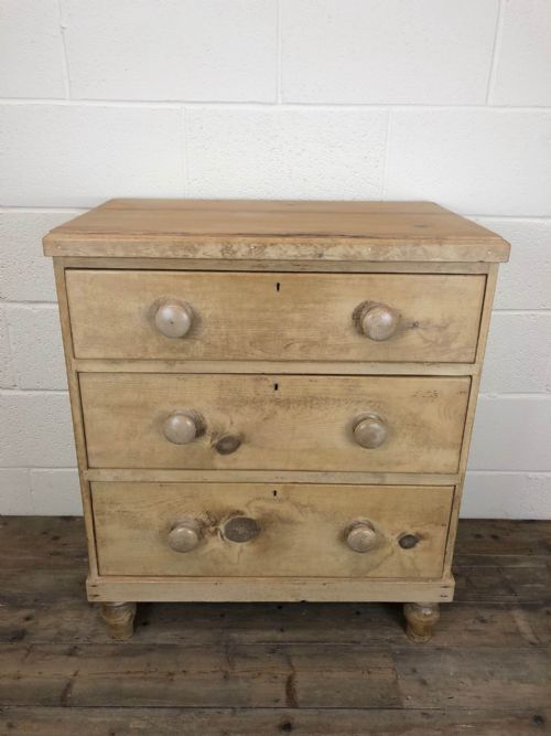 Small Antique Stripped Pine Three Drawer Chest of Drawers