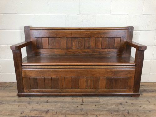 Large St. Elvan’s Church Oak Box Settle Bench