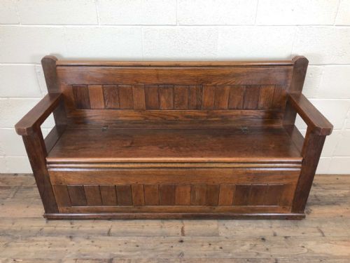 fig 1. Large St. Elvan’s Church Oak Box Settle Bench