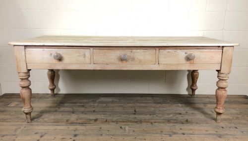 fig 1. Large Antique Pine Farmhouse Table with Three Drawers