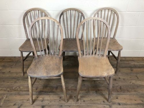 Set of Five 19th Century Ash and Elm Hoop Back Farmhouse Chairs