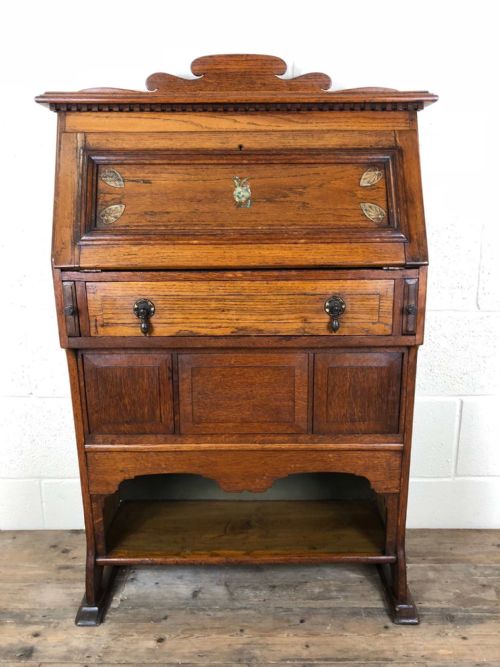 Narrow Antique Oak Fall Front Bureau