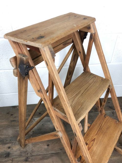 fig 1. Small Antique Pine Folding Step Ladder