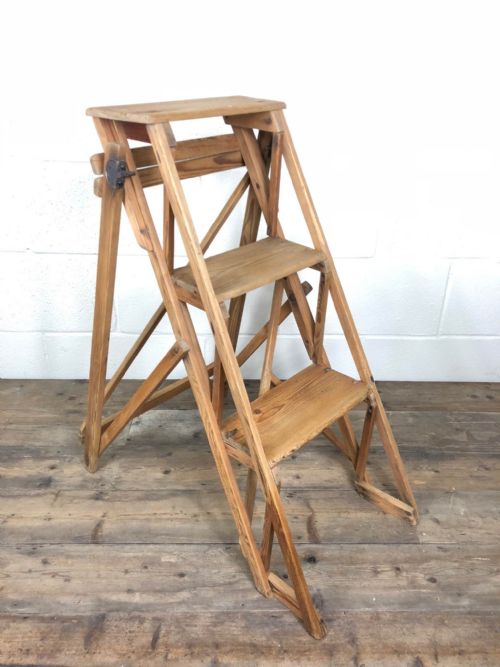 Small Antique Pine Folding Step Ladder