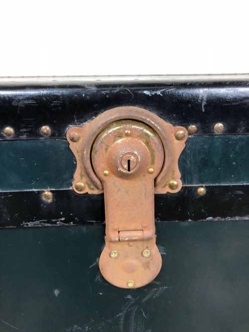fig 1. Early 20th Century Brass Bound Black Travelling Trunk