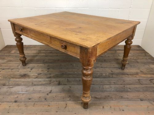 Antique Pine Scrub Top Table on Light Oak Base
