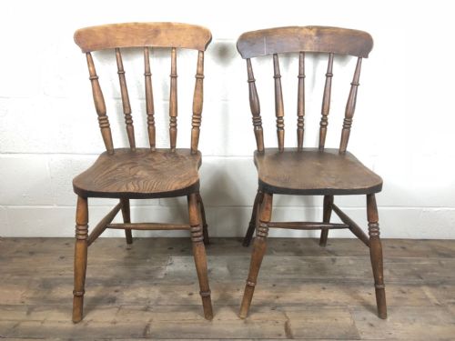 Pair of Antique Ash and Elm Spindle Back Farmhouse Chairs