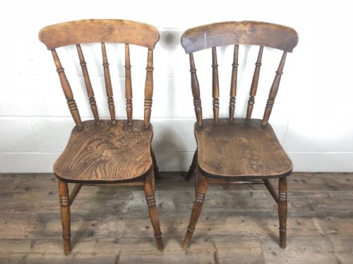fig 1. Pair of Antique Ash and Elm Spindle Back Farmhouse Chairs