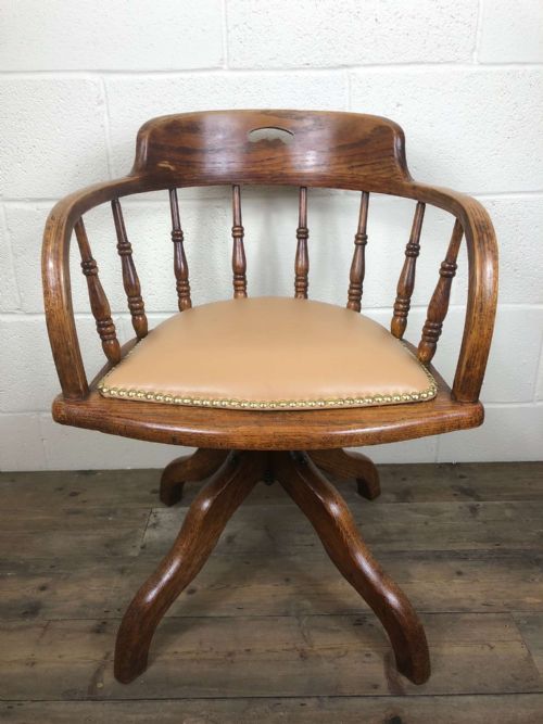 Edwardian Swivel Desk Chair with Leather Seat