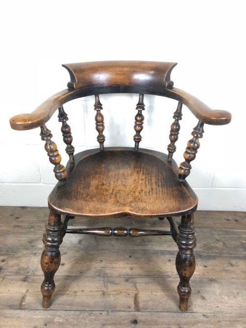 19th Century Ash and Elm Captain’s Chair or Smoker’s Bow Chair