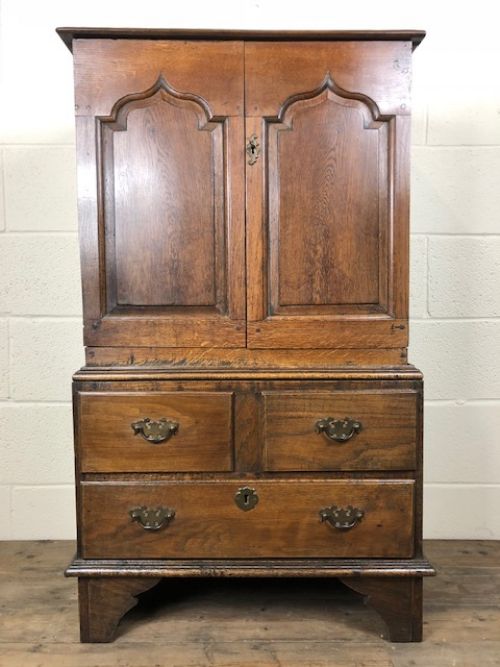 Small Antique Welsh Oak Linen Press Style Cupboard