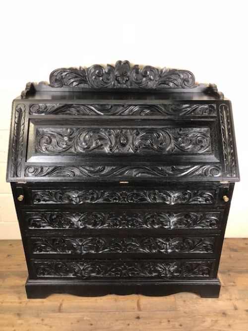 fig 1. Antique Oak Black Painted Gothic Green Man Bureau