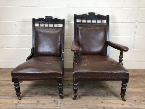 Pair of Victorian His and Her Lounge Chairs
