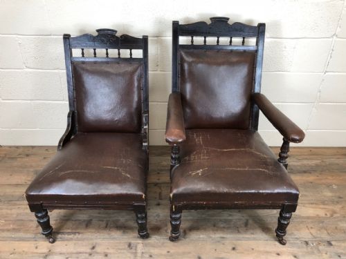 fig 1. Pair of Victorian His and Her Lounge Chairs