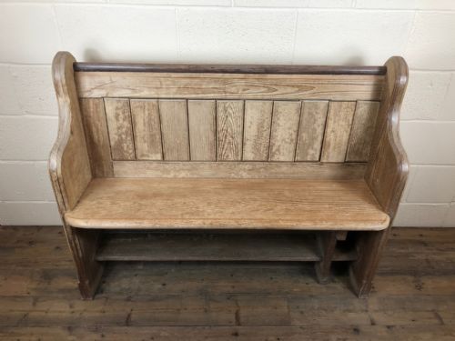 fig 1. Stripped 4ft Pitch Pine Chapel Pew with Enamel Numbers