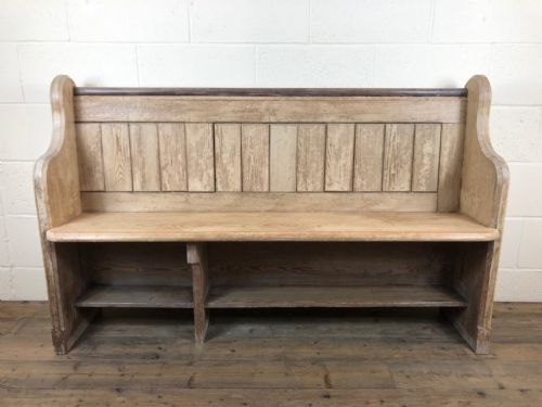 Stripped 5ft Pitch Pine Chapel Pew with Enamel Numbers