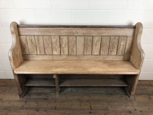 fig 1. Stripped 5ft Pitch Pine Chapel Pew with Enamel Numbers