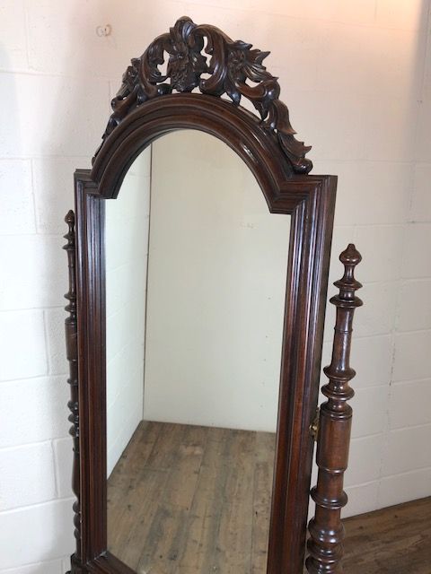 fig 1. Large Mahogany Floor Standing Cheval Mirror