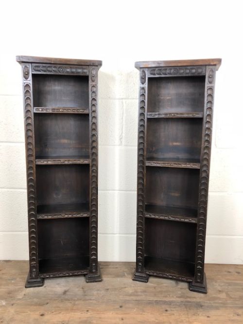 fig 1. Pair of Small Antique Carved Oak Bookcases