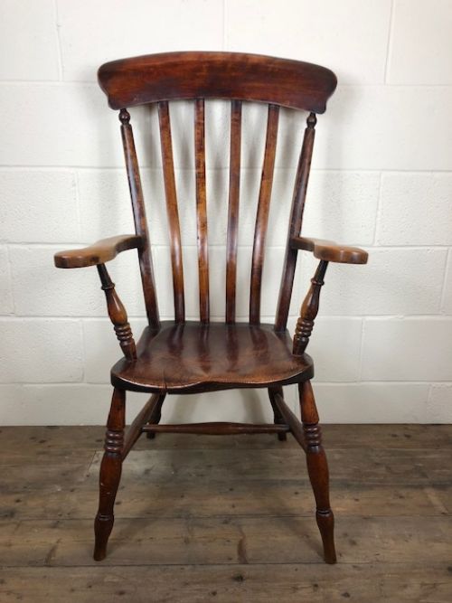 19th Century Ash and Elm Slat Back Kitchen Armchair