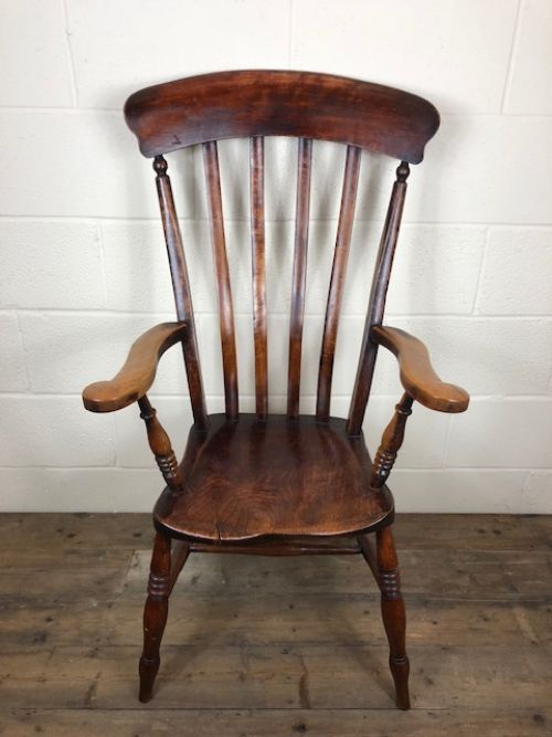 fig 1. 19th Century Ash and Elm Slat Back Kitchen Armchair