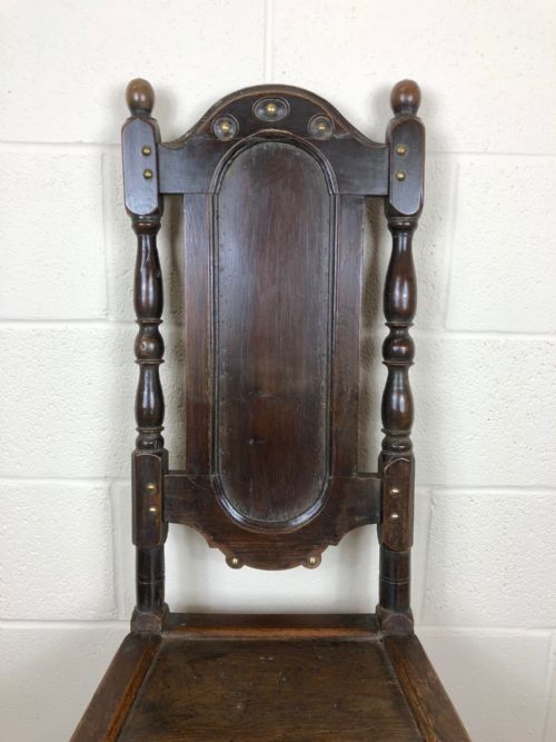 fig 2. Antique Oak High Back Hall Chair with Brass Stud Detail