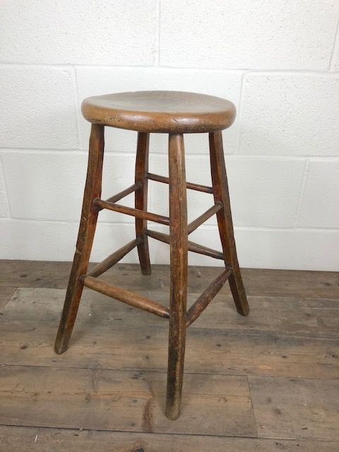 Unusual Antique Elm Stool with Flared Legs