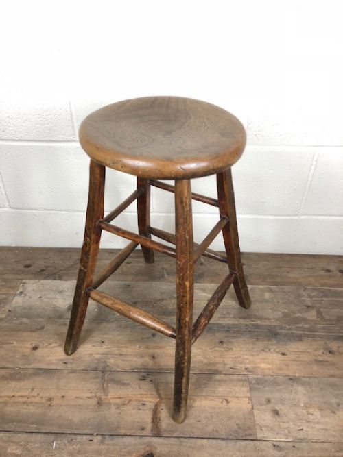 fig 1. Unusual Antique Elm Stool with Flared Legs