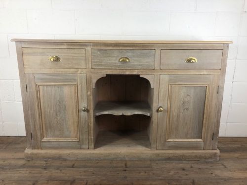 Large Antique Pine Dresser Base with Dog Kennel Centre