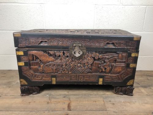 Carved Chinese Camphor Wood Chest