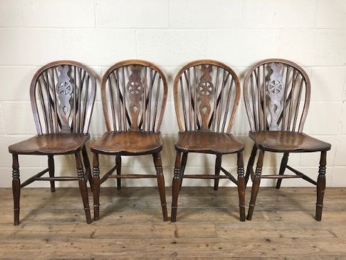 Set of Four 19th Century Ash and Elm Wheelback Chairs