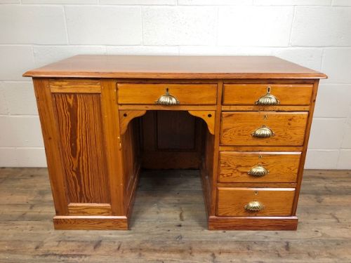 Antique Victorian Pitch Pine Kneehole Desk