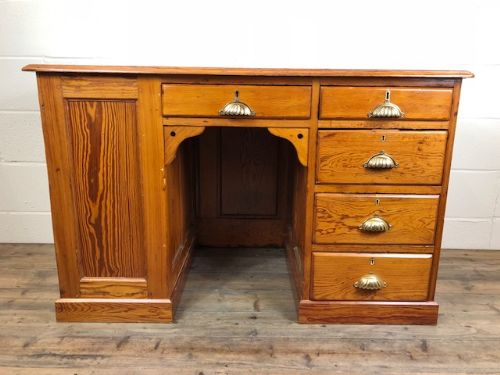 fig 1. Antique Victorian Pitch Pine Kneehole Desk
