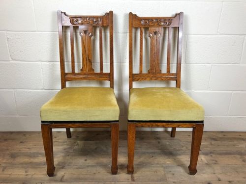 Pair of Oak Arts and Crafts Upholstered Chairs