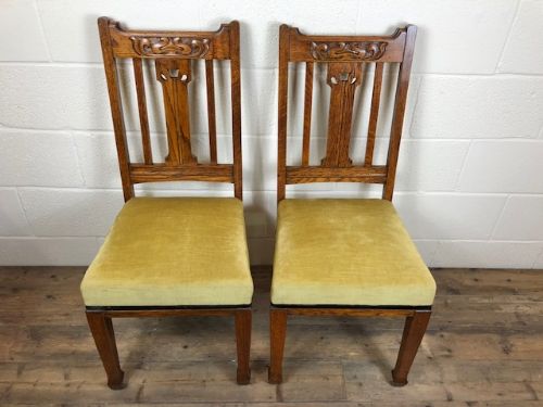 fig 1. Pair of Oak Arts and Crafts Upholstered Chairs