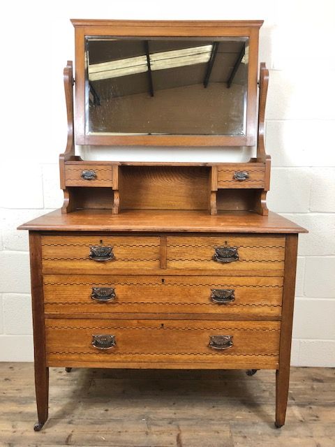 Edwardian Oak Inlaid Dressing Table Chest