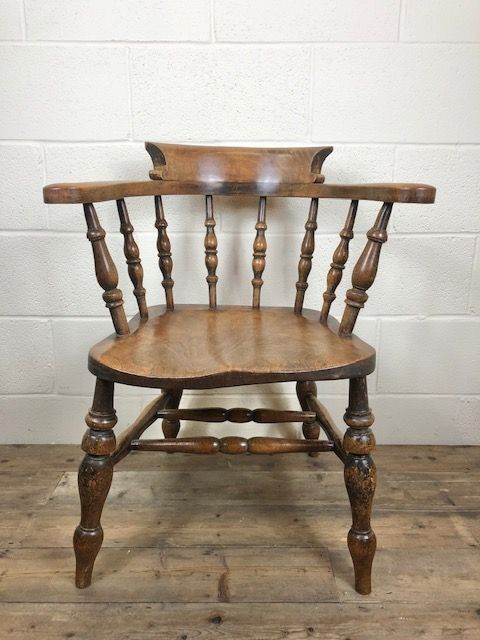 19th Century Ash and Elm Smoker’s Bow Chair or Captain’s Chair