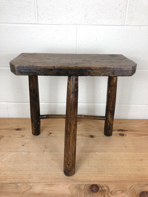 Rustic Stained Pine Three Leg Stool
