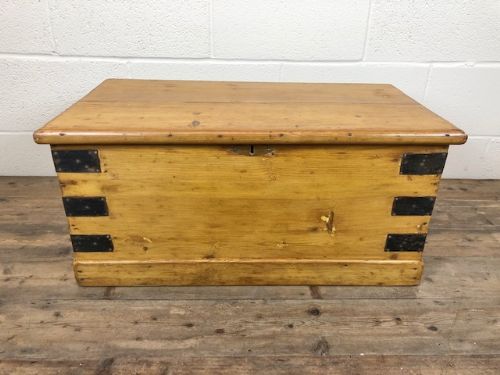 19th Century Pine Metal Bound Trunk