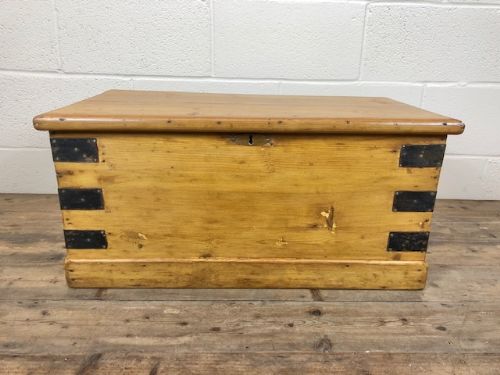 fig 1. 19th Century Pine Metal Bound Trunk