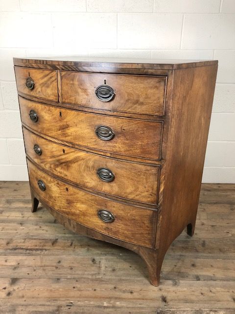 fig 1. Antique Mahogany Bow Front Chest of Drawers