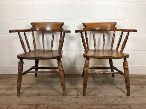Pair of Antique 19th Century Ash and Elm Smoker’s Bow Chairs